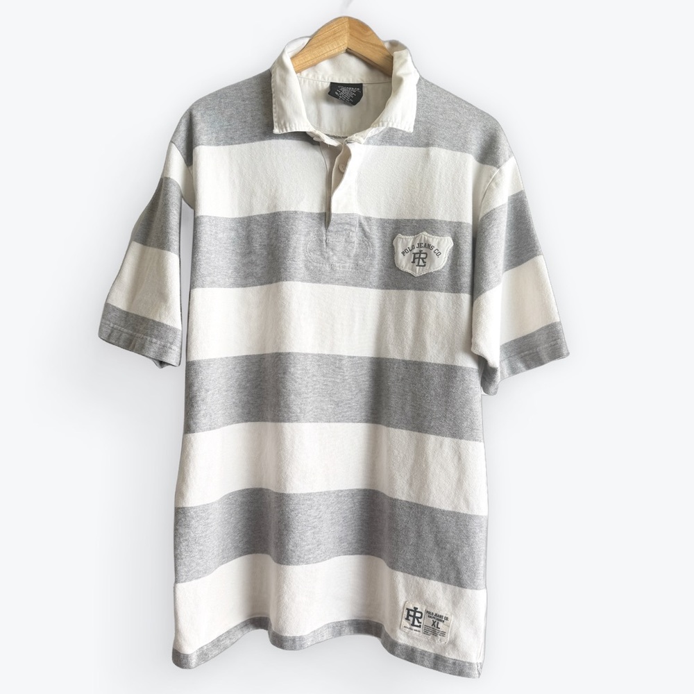 Vintage 90s Polo Jeans Co. Ralph Lauren rugby Stripe Polo large 67 applique back - Picture 2 of 10